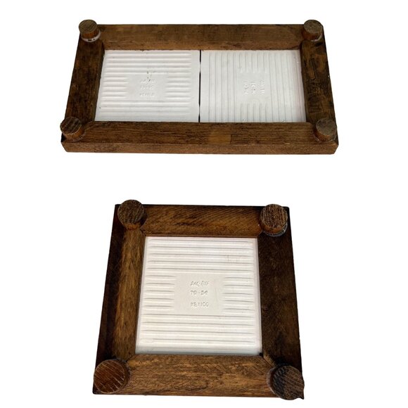 Vintage Mexican Tile Wood Framed Trivet Set Vintage MEXICO Folk Art TILE WOOD - Picture 5 of 10